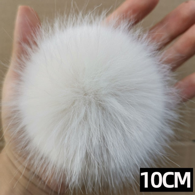 Qfdian dorm decoration ideas 1PC Fluffy Faux Fox fur 12CM Pompoms Pom-Poms with Press Stud/Button or Elastic Loop for Beanie knitting Hats DIY Accessorsories