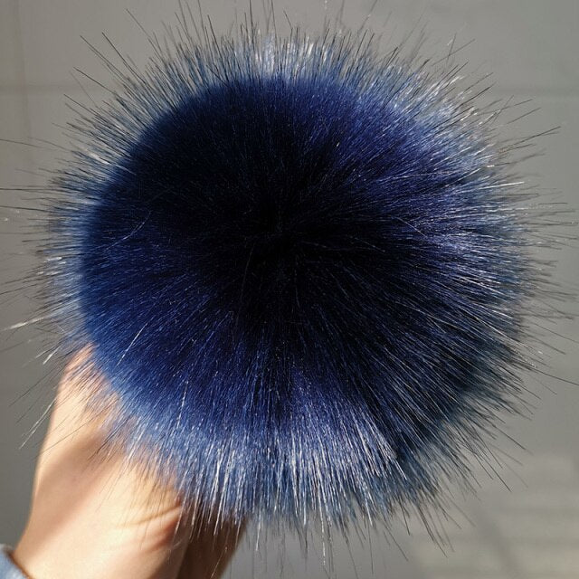 Qfdian dorm decoration ideas 1PC Fluffy Faux Fox fur 12CM Pompoms Pom-Poms with Press Stud/Button or Elastic Loop for Beanie knitting Hats DIY Accessorsories