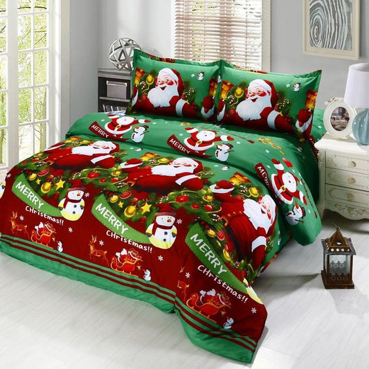 Qfdian Christmas Santa Duvet Cover Bedding Set Pillowcase Sheet Quilt Covers Bedclothes for Bedroom Decor
