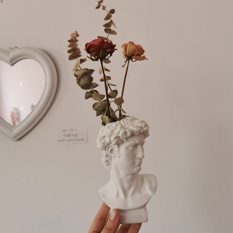 Qfdian valentines day gifts Nordic Vase Home Decor Vase Creative Human Head Portrait Flower Vases Room Decoration Resin David Flower Vase Room Decor