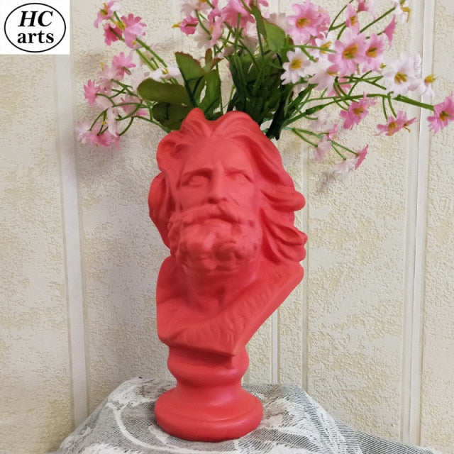 Qfdian valentines day gifts Nordic Vase Home Decor Vase Creative Human Head Portrait Flower Vases Room Decoration Resin David Flower Vase Room Decor