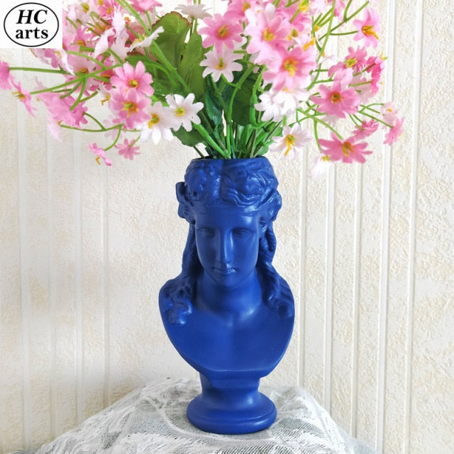 Qfdian valentines day gifts Nordic Vase Home Decor Vase Creative Human Head Portrait Flower Vases Room Decoration Resin David Flower Vase Room Decor