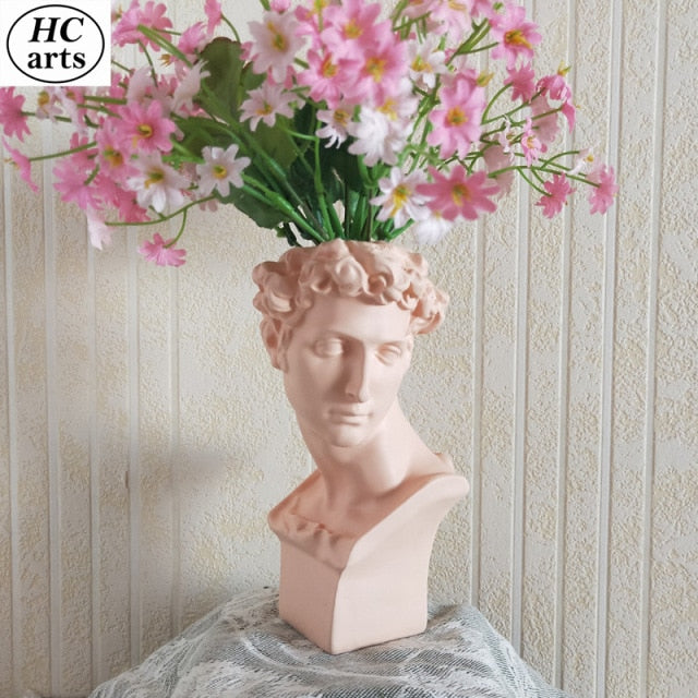 Qfdian valentines day gifts Nordic Vase Home Decor Vase Creative Human Head Portrait Flower Vases Room Decoration Resin David Flower Vase Room Decor