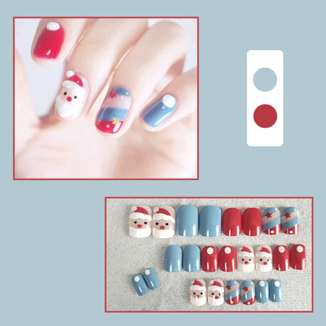 Qfdian Christmas 24Pcs Flat Top Fake Nails Artificial Nails For Lady Christmas False Nails New Design Daily Decoration For Manicure