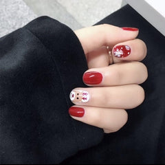 Qfdian Christmas 24pcs Short Christmas False Nails With Glue Snowflake Elk Fake Nail Detachable Halloween Press On Nail Tips Nail Art Decoration