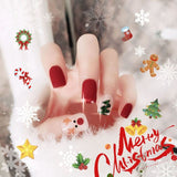Qfdian Christmas 24pcs Cute Christmas Cartoon Pattern Short Round Head False Nails Full Cover Fake Nails Press On Artificial Nails Tips Girl Gift