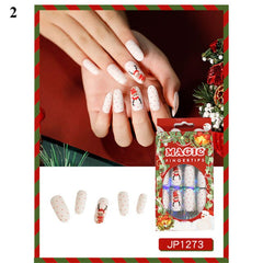 Qfdian Christmas decor ideas Christmas Press on nails Christmas Coffin False Nails Fake nail with design Detachable Wearable Ballerina Fake Nails Full Cover Nail Tips