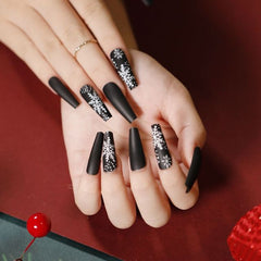 Qfdian 24pcs/Box Women Fashion Detachable Artificial Full Cover Wearable Christmas Coffin False Nails Nail Tips Fake Nails