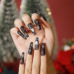 Qfdian 24pcs/Box Women Fashion Detachable Artificial Full Cover Wearable Christmas Coffin False Nails Nail Tips Fake Nails