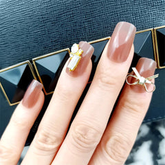 Qfdian Christmas decor ideas gifts for women Press On Nails Art with 3D Design Rhinestone Decoration for Autumn Winter Plastic Fake Nail Tips DIY Set New Year 24pc