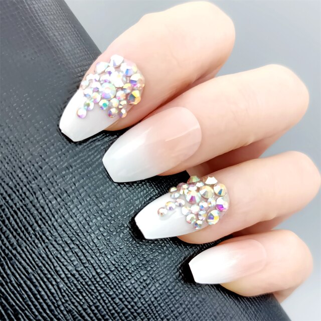 Qfdian Christmas decor ideas gifts for women Press On Nails Art with 3D Design Rhinestone Decoration for Autumn Winter Plastic Fake Nail Tips DIY Set New Year 24pc