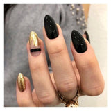 Qfdian valentines day gifts for her Sparkly Fake Nails with Gold Glitter Powder Shining for Party Press On Nail Art New Year Christmas Manicure Accessories Set 24pc