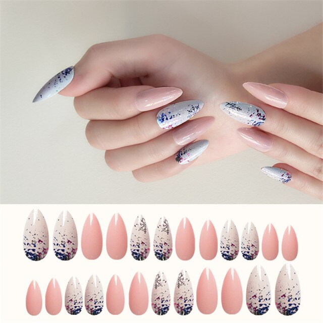 Qfdian Christmas decor ideas New 24Pcs/sheet Christmas designs Acrylic Full Cover Artificial Fake Nails DIY Ladies Press On Designed Nail Tips free tape