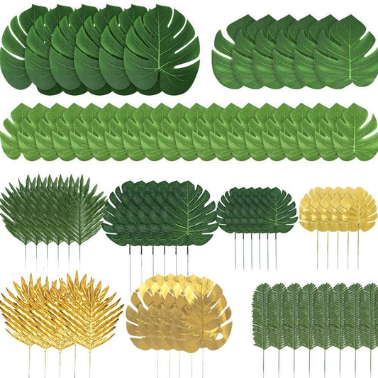 Qfdian Party decoration valentines day  5pcs Artificial Tropical Monstera Kwai Palm Tree Leaves Home Decoration for Hawaiian Luau Jungle Beach Party Table Supplies