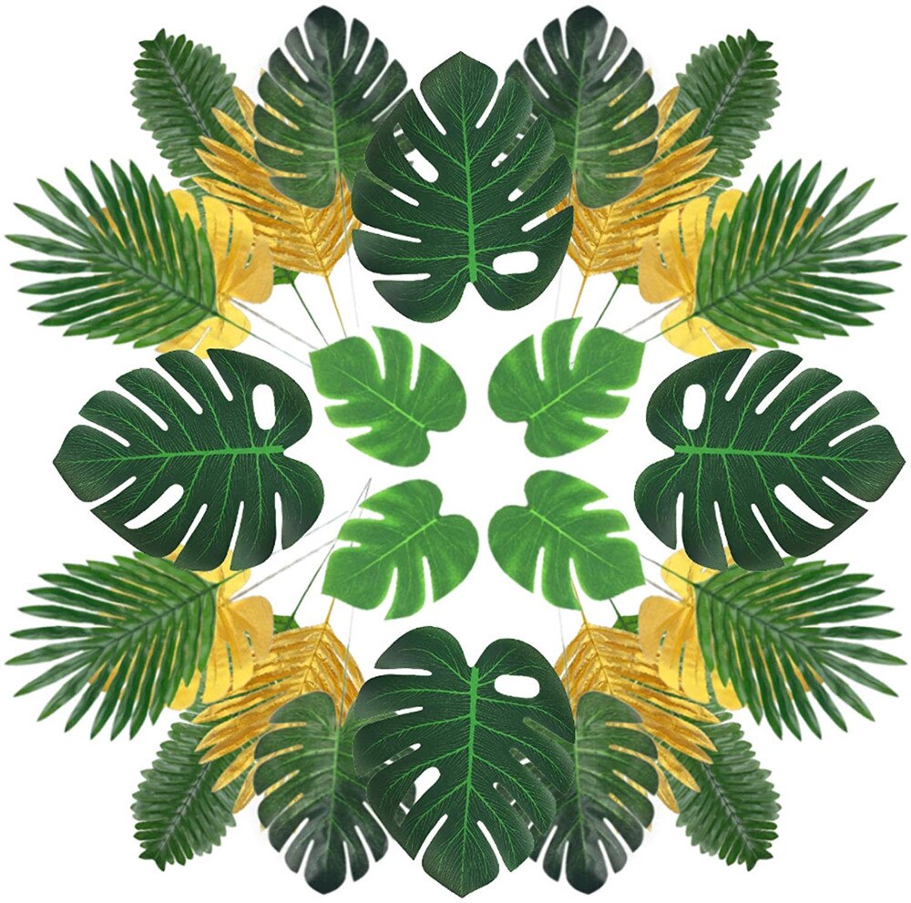 Qfdian Party decoration valentines day  5pcs Artificial Tropical Monstera Kwai Palm Tree Leaves Home Decoration for Hawaiian Luau Jungle Beach Party Table Supplies