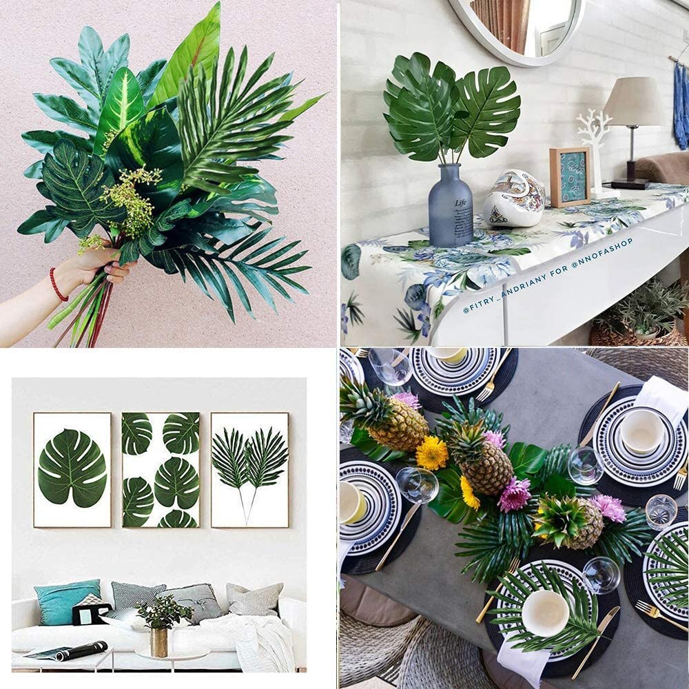 Qfdian Party decoration valentines day  5pcs Artificial Tropical Monstera Kwai Palm Tree Leaves Home Decoration for Hawaiian Luau Jungle Beach Party Table Supplies