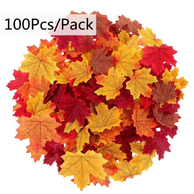 Qfdian Party decoration 100Pcs/Pack Maple Leaves Artificial Simulation Autumn Leaf Petals Halloween Christma Thanksgiving Party Wedding Table Decoration