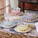 Qfdian valentines day gifts 1Piece Bone china Coffee Cups &amp;Saucer Set Exquisite Gold Rim Tea Water Cups Beautiful Flower Teacup Ceramic Kitchen Accessories