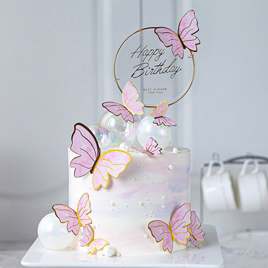 Qfdian Party gifts Party decoration hot sale new gifts for Baby Butterfly Cake Toppers Happy Birthday Cake Toppers Valentine Cake Decoration DIY Painted For Wedding Birthday Party Baby Shower