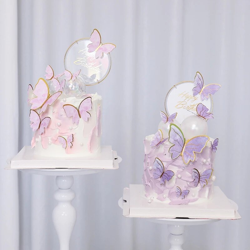 Qfdian Party gifts Party decoration hot sale new gifts for Baby Butterfly Cake Toppers Happy Birthday Cake Toppers Valentine Cake Decoration DIY Painted For Wedding Birthday Party Baby Shower