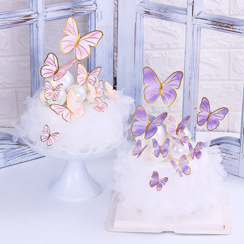 Qfdian Party gifts Party decoration hot sale new gifts for Baby Butterfly Cake Toppers Happy Birthday Cake Toppers Valentine Cake Decoration DIY Painted For Wedding Birthday Party Baby Shower