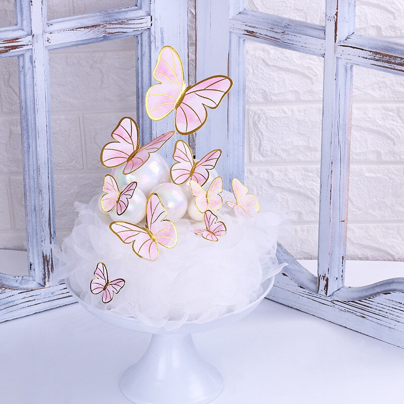 Qfdian Party gifts Party decoration hot sale new gifts for Baby Butterfly Cake Toppers Happy Birthday Cake Toppers Valentine Cake Decoration DIY Painted For Wedding Birthday Party Baby Shower