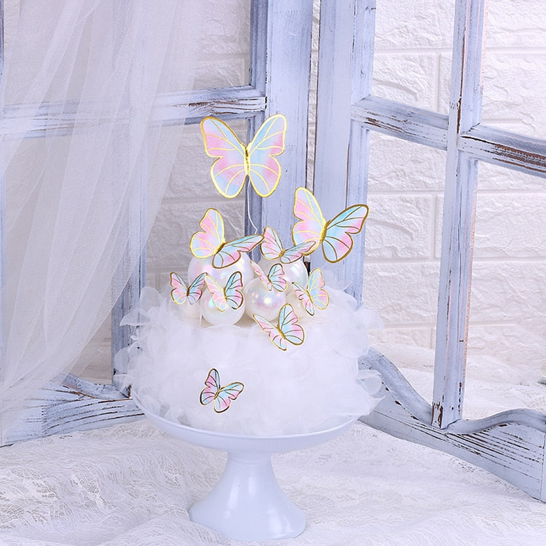 Qfdian Party gifts Party decoration hot sale new gifts for Baby Butterfly Cake Toppers Happy Birthday Cake Toppers Valentine Cake Decoration DIY Painted For Wedding Birthday Party Baby Shower