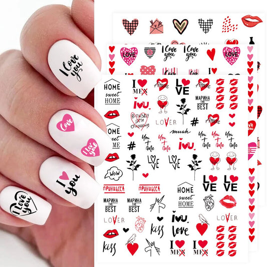 Qfdian valentines day gifts 1Pcs Valentines Nail Decor Stickers 3d Design Heart Letter Rose Flower Sexy Girls Manicure Sliders Nail Decoration