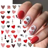 Qfdian valentines day gifts 1Pcs Valentines Nail Decor Stickers 3d Design Heart Letter Rose Flower Sexy Girls Manicure Sliders Nail Decoration