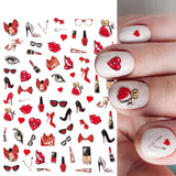 Qfdian valentines day gifts 1Pcs Valentines Nail Decor Stickers 3d Design Heart Letter Rose Flower Sexy Girls Manicure Sliders Nail Decoration