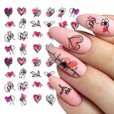 Qfdian valentines day gifts 1Pcs Valentines Nail Decor Stickers 3d Design Heart Letter Rose Flower Sexy Girls Manicure Sliders Nail Decoration