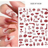 Qfdian valentines day gifts 1Pcs Valentines Nail Decor Stickers 3d Design Heart Letter Rose Flower Sexy Girls Manicure Sliders Nail Decoration