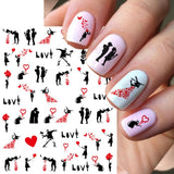Qfdian valentines day gifts 1Pcs Valentines Nail Decor Stickers 3d Design Heart Letter Rose Flower Sexy Girls Manicure Sliders Nail Decoration