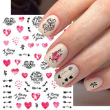 Qfdian valentines day gifts 1Pcs Valentines Nail Decor Stickers 3d Design Heart Letter Rose Flower Sexy Girls Manicure Sliders Nail Decoration