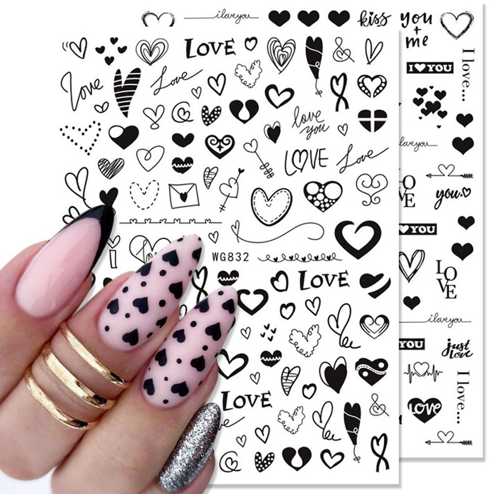 Qfdian valentines day decoration Girls Wine glass English Letter Heart Nail Decals Nail Art Decorations Manicure Accessories Valentine Day Nail Stickers