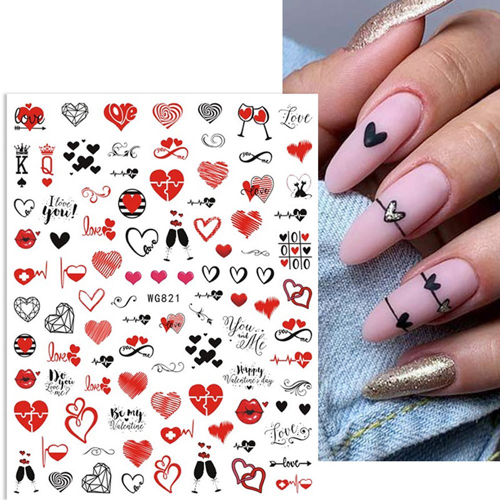Qfdian valentines day decoration Girls Wine glass English Letter Heart Nail Decals Nail Art Decorations Manicure Accessories Valentine Day Nail Stickers