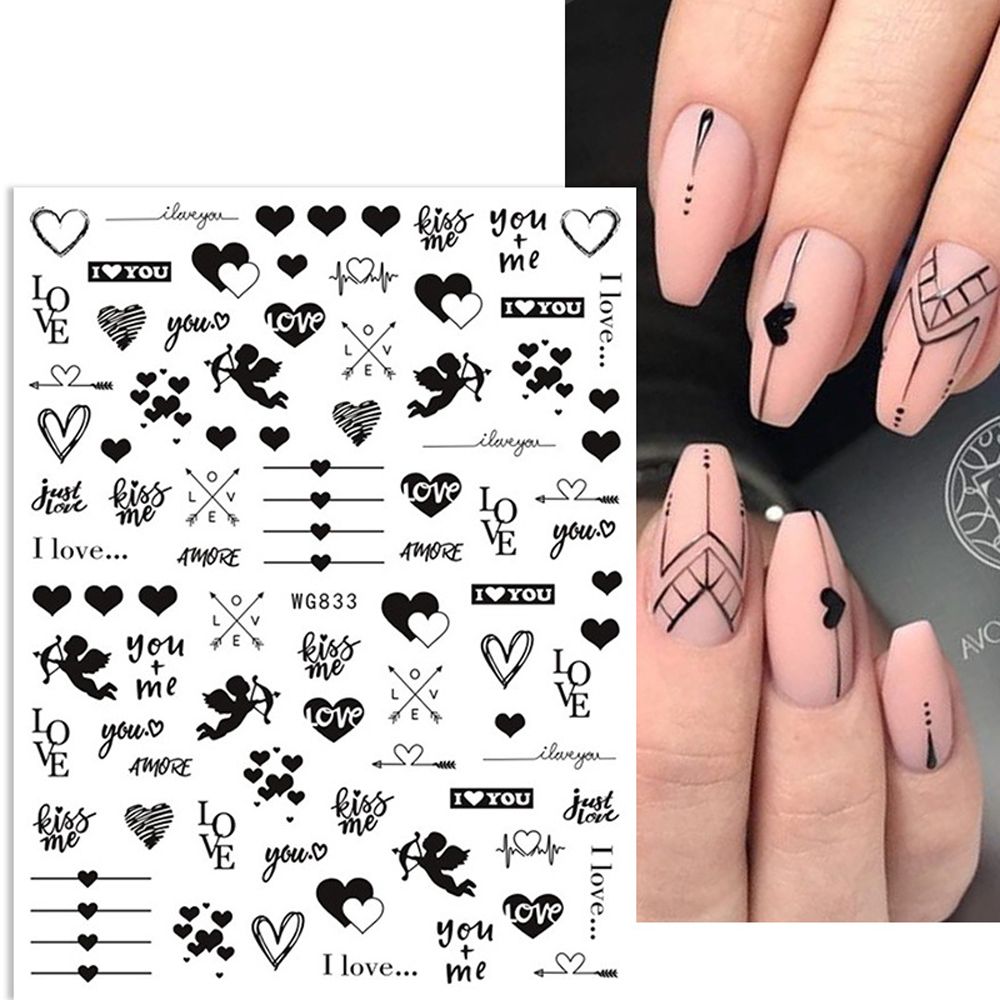 Qfdian valentines day decoration Girls Wine glass English Letter Heart Nail Decals Nail Art Decorations Manicure Accessories Valentine Day Nail Stickers