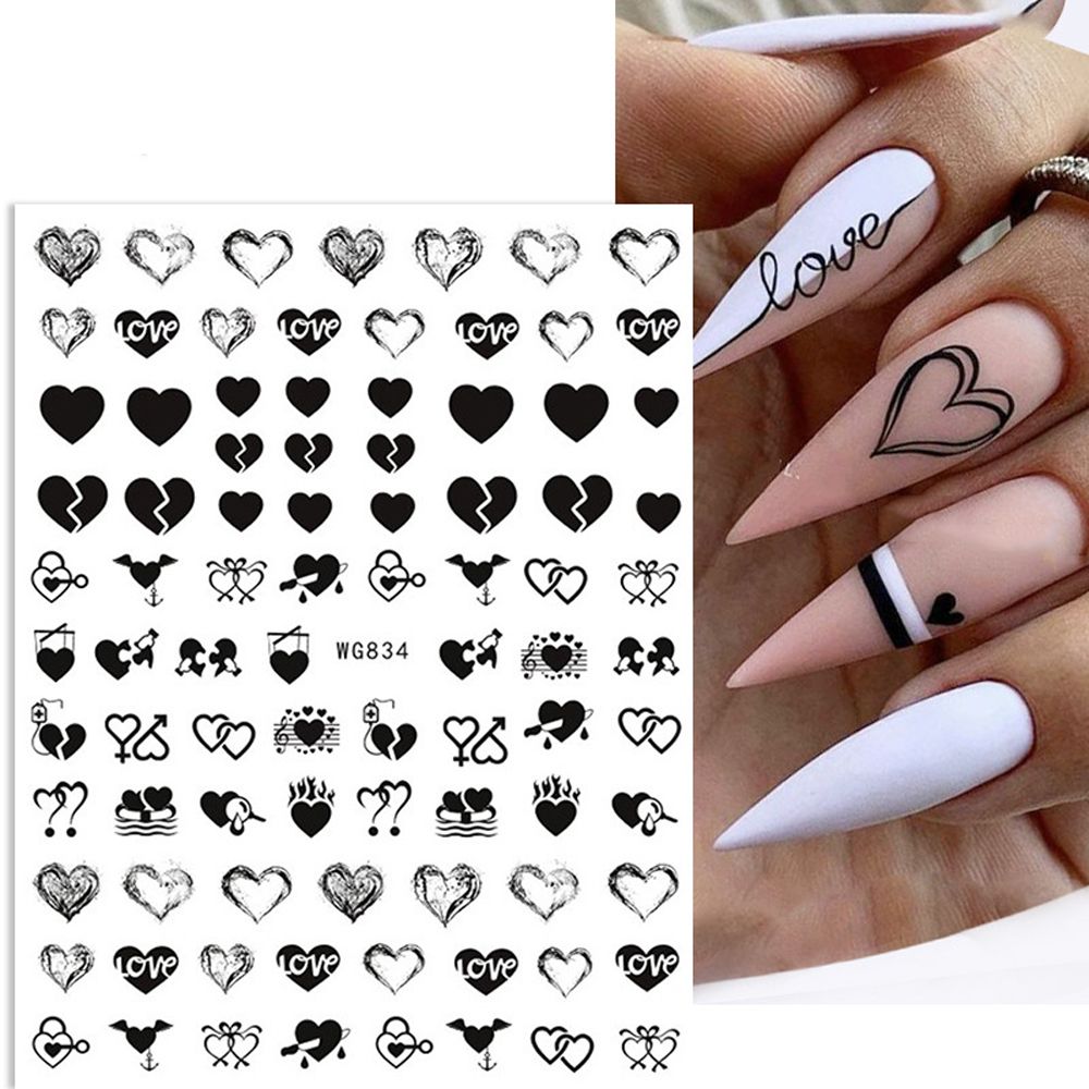 Qfdian valentines day decoration Girls Wine glass English Letter Heart Nail Decals Nail Art Decorations Manicure Accessories Valentine Day Nail Stickers