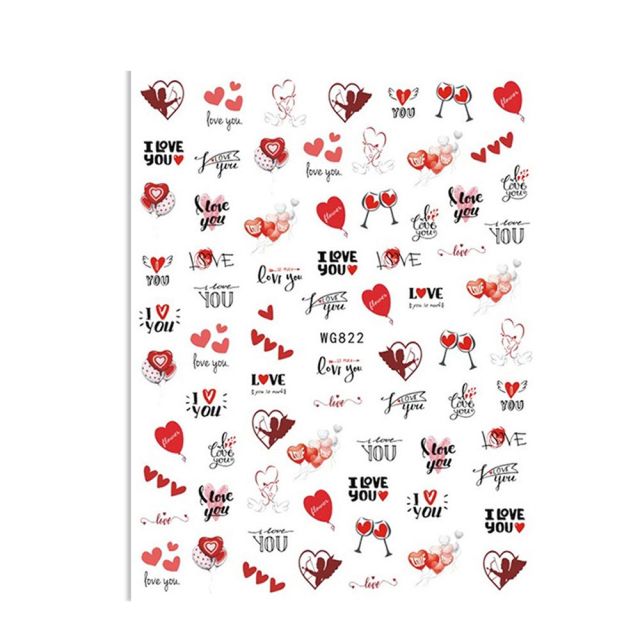 Qfdian valentines day decoration Girls Wine glass English Letter Heart Nail Decals Nail Art Decorations Manicure Accessories Valentine Day Nail Stickers