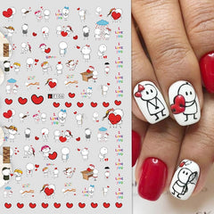 Qfdian decoration Valentines day 3d sticker adorable cartoon lovers nails gang girl design decals manicure art decoration