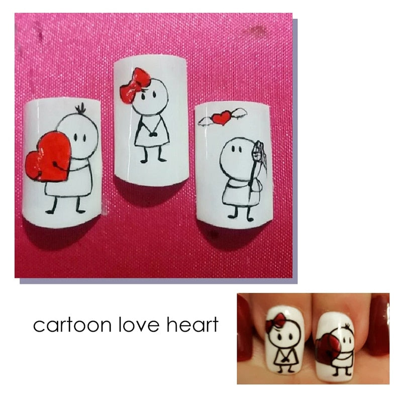 Qfdian decoration Valentines day 3d sticker adorable cartoon lovers nails gang girl design decals manicure art decoration