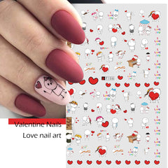 Qfdian decoration Valentines day 3d sticker adorable cartoon lovers nails gang girl design decals manicure art decoration