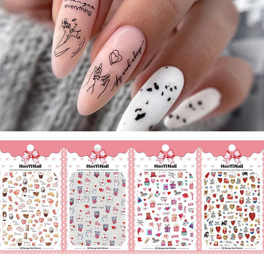 Qfdian valentines day decoration Valentines Day Manicures Love Letter Flower Transfer Stickers For Nails Art Decoration Adhesive Wraps Decals Sliders for Nails