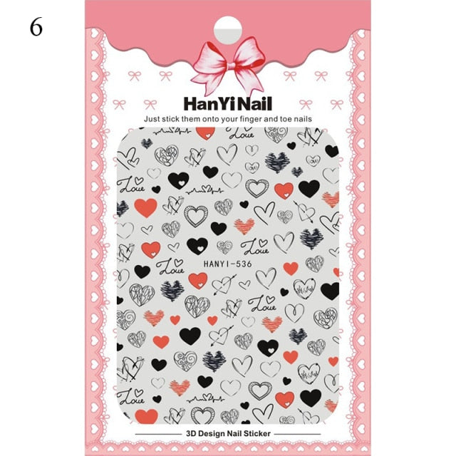 Qfdian valentines day decoration Valentines Day Manicures Love Letter Flower Transfer Stickers For Nails Art Decoration Adhesive Wraps Decals Sliders for Nails