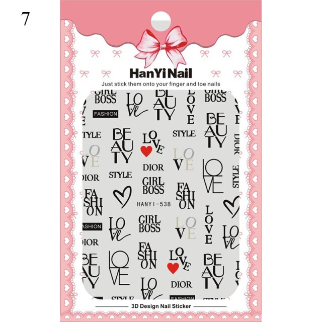 Qfdian valentines day decoration Valentines Day Manicures Love Letter Flower Transfer Stickers For Nails Art Decoration Adhesive Wraps Decals Sliders for Nails