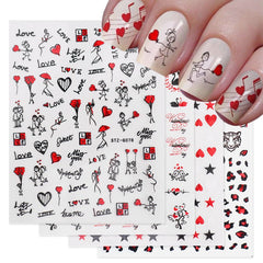 Qfdian valentines day decoration Romantic Valentines Day Nails Love Rose Leopard Flower Laser 3D Nail Sticker Decals Nail Design for Adhesive Wraps GLSTZG068-085