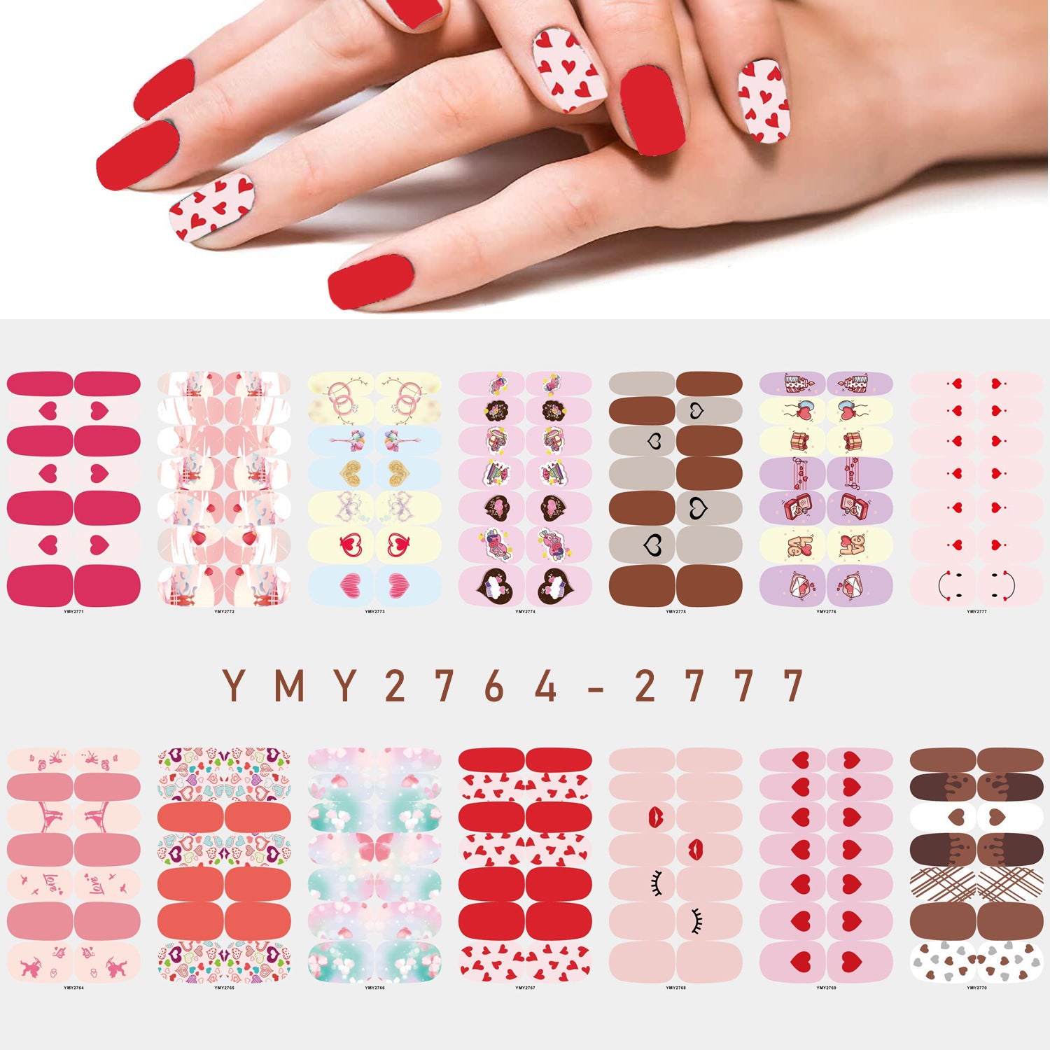 Qfdian valentines day decorations  Romantic Valentines Decals Nail Art Stickeres Sexy Lips Flower Heart Tattoo Full Wraps Nail Decoration Valentine&#39;s Day Gift