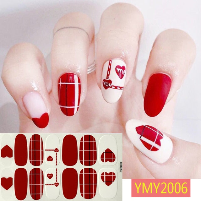 Qfdian valentines day decorations  Romantic Valentines Decals Nail Art Stickeres Sexy Lips Flower Heart Tattoo Full Wraps Nail Decoration Valentine&#39;s Day Gift