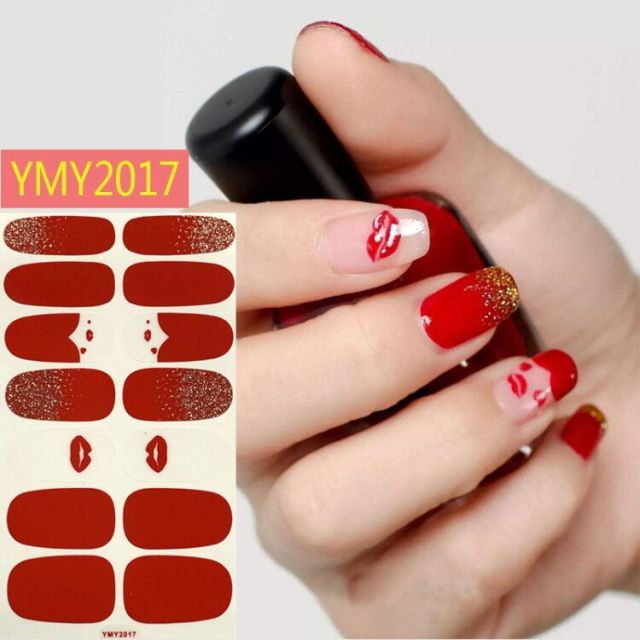 Qfdian valentines day decorations  Romantic Valentines Decals Nail Art Stickeres Sexy Lips Flower Heart Tattoo Full Wraps Nail Decoration Valentine&#39;s Day Gift