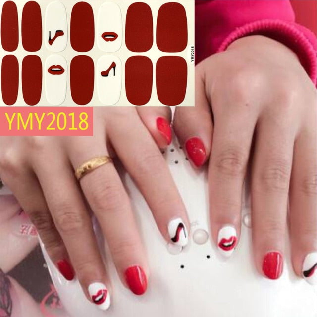 Qfdian valentines day decorations  Romantic Valentines Decals Nail Art Stickeres Sexy Lips Flower Heart Tattoo Full Wraps Nail Decoration Valentine&#39;s Day Gift